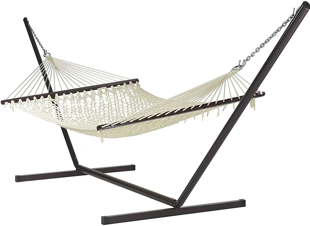 15FT Steel Tribeam Stand with Double Soft-Spun Polyester Rope Hammock Cream