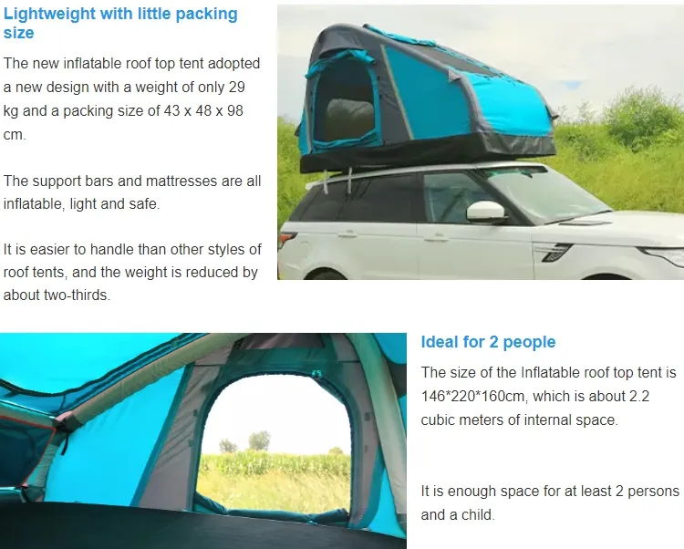 2 Person Portable Travel Outdoor Car Roof Top Tent Inflatable Camping Tent