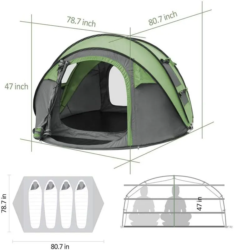 4 Person High Quality Automatic Pop up Outdoor Camping Tent, Automatic Outdoor Pop-up Tent for Camping Waterproof Tent