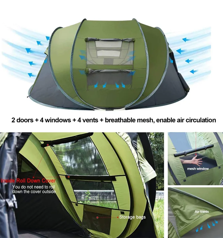 4 Person High Quality Automatic Pop up Outdoor Camping Tent, Automatic Outdoor Pop-up Tent for Camping Waterproof Tent