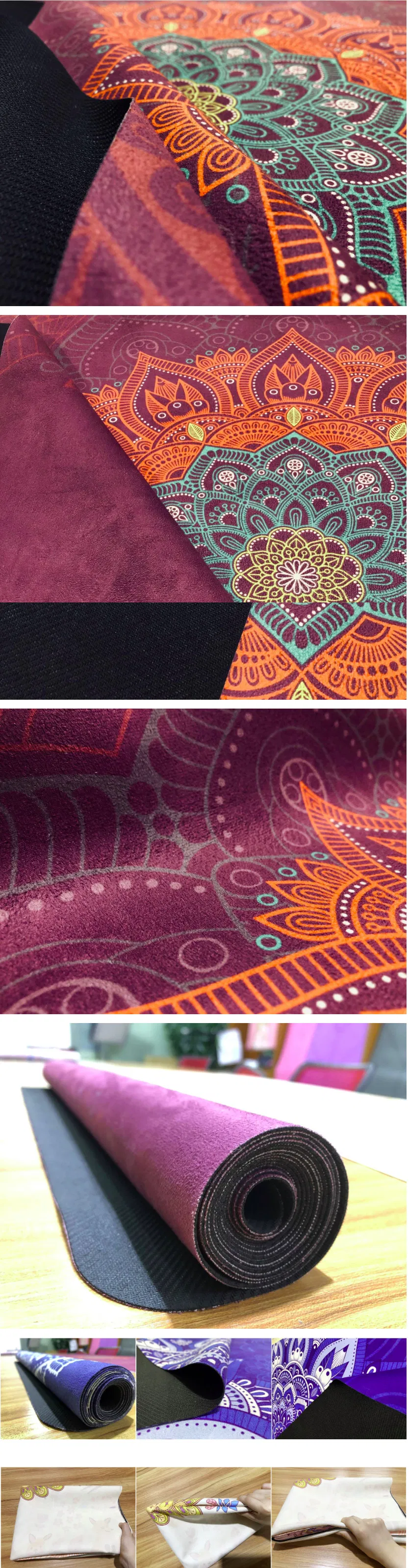 5mm Non Slip Fitness Suede Round Yoga Meditation Mat with Personlized Digital Printing and Custom Logo Print on Backside