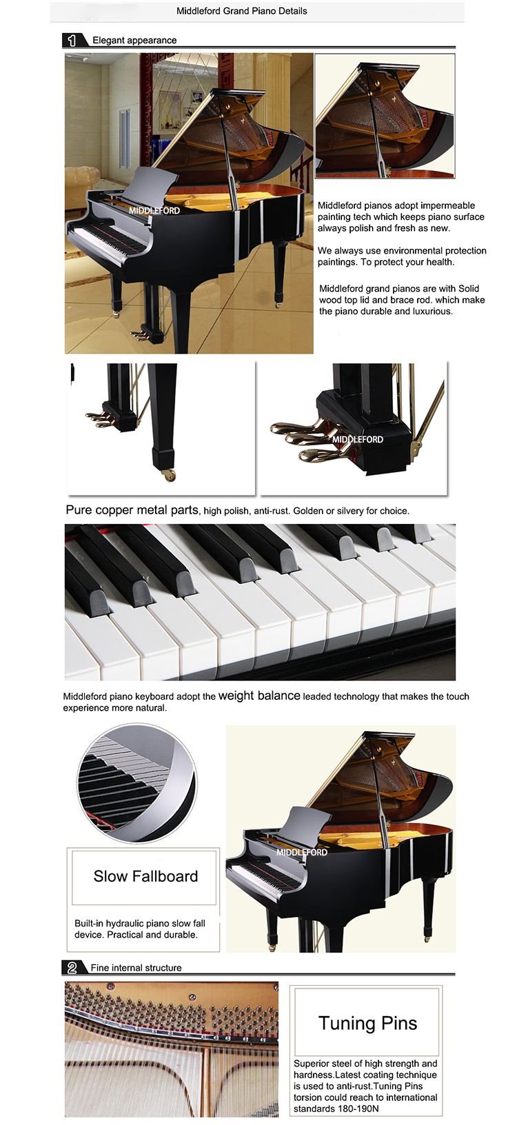 Acoustic Black Glossy Grand Piano Gp-152e