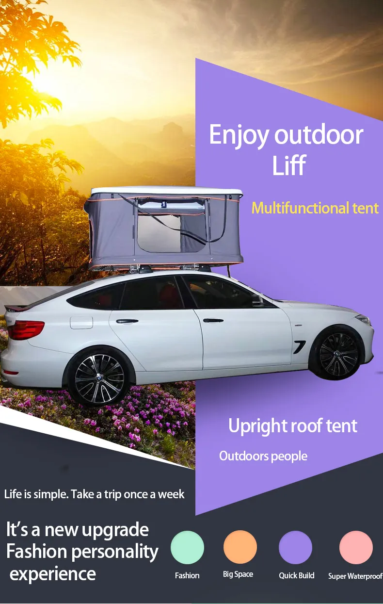 Aluminum Black/White Hard Shell Gazebo Canopy 1-3 Person Outdoor Vehicle Roof Top Tents