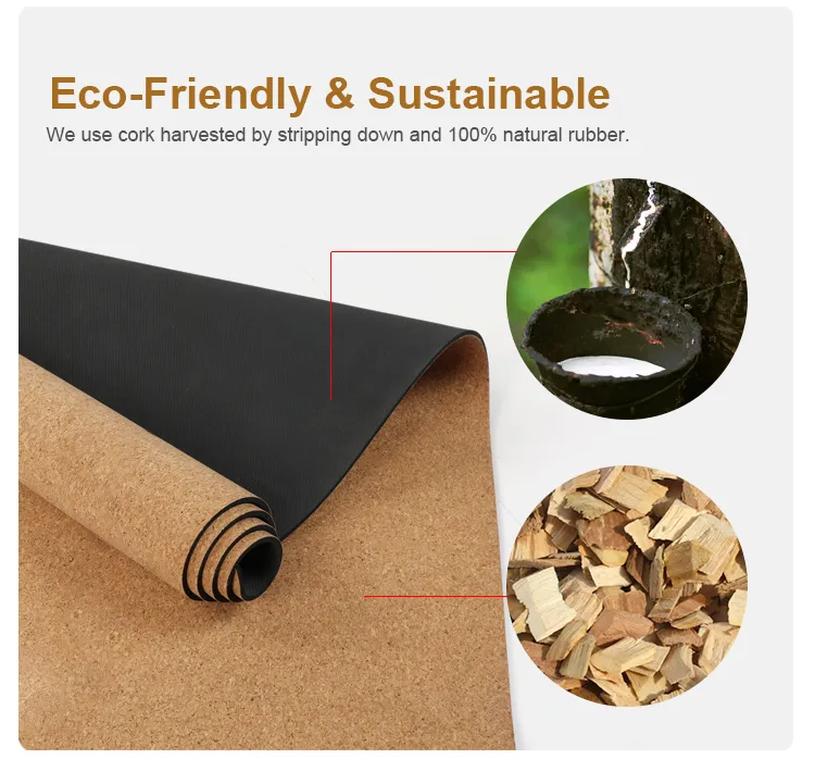 Custom Print Label 100% Eco Friendly Organic Gym Fitness 5mm Natural Rubber Cork Yoga Mat
