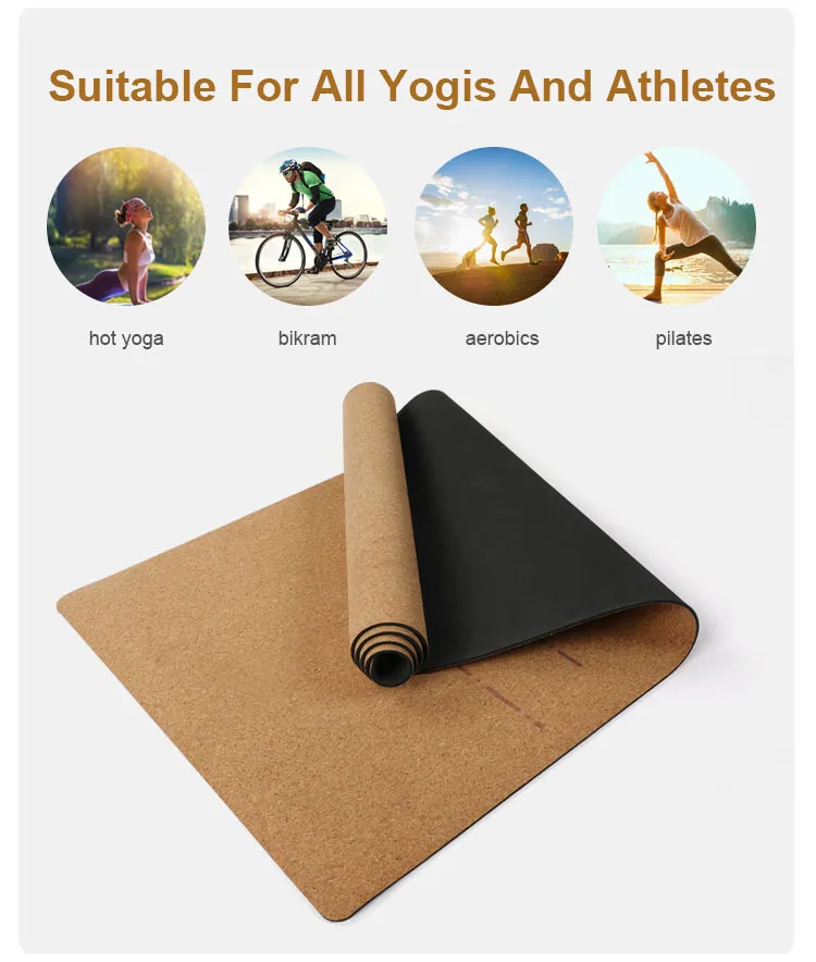 Custom Print Label 100% Eco Friendly Organic Gym Fitness 5mm Natural Rubber Cork Yoga Mat
