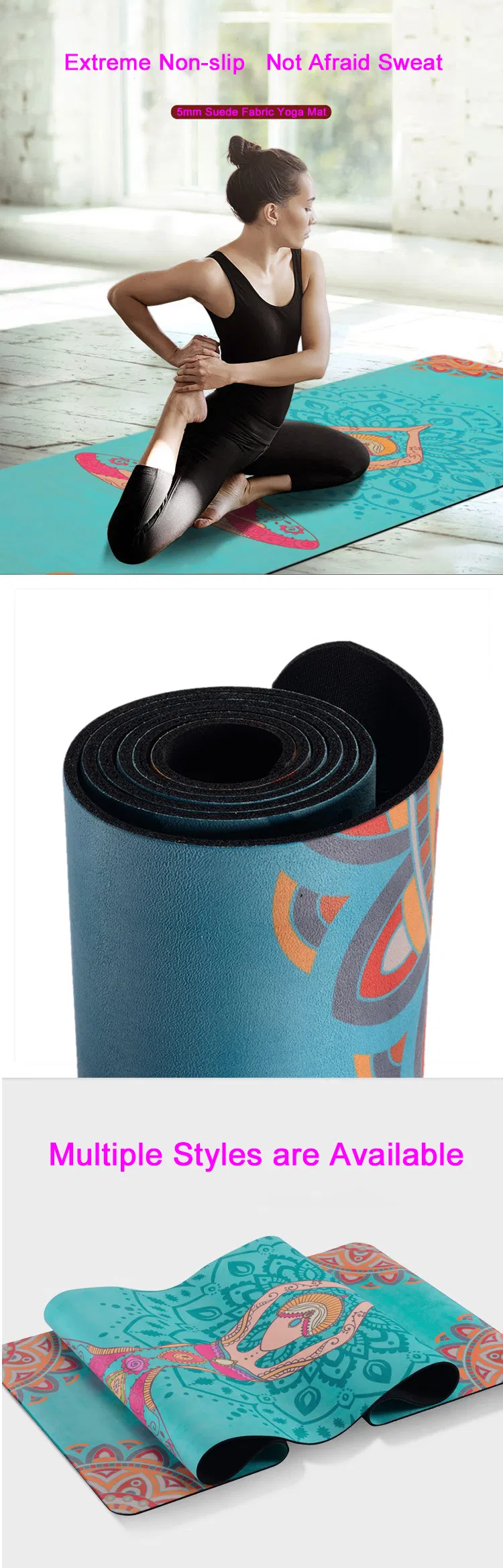 Custom Yoga Matt Printed Mat Yoga Pilates Exercise Mat Foldable Travel Suede Natural Rubber Eco Friendly Yoga Mat Non Slip Wholesale Fitness Gym Equipment
