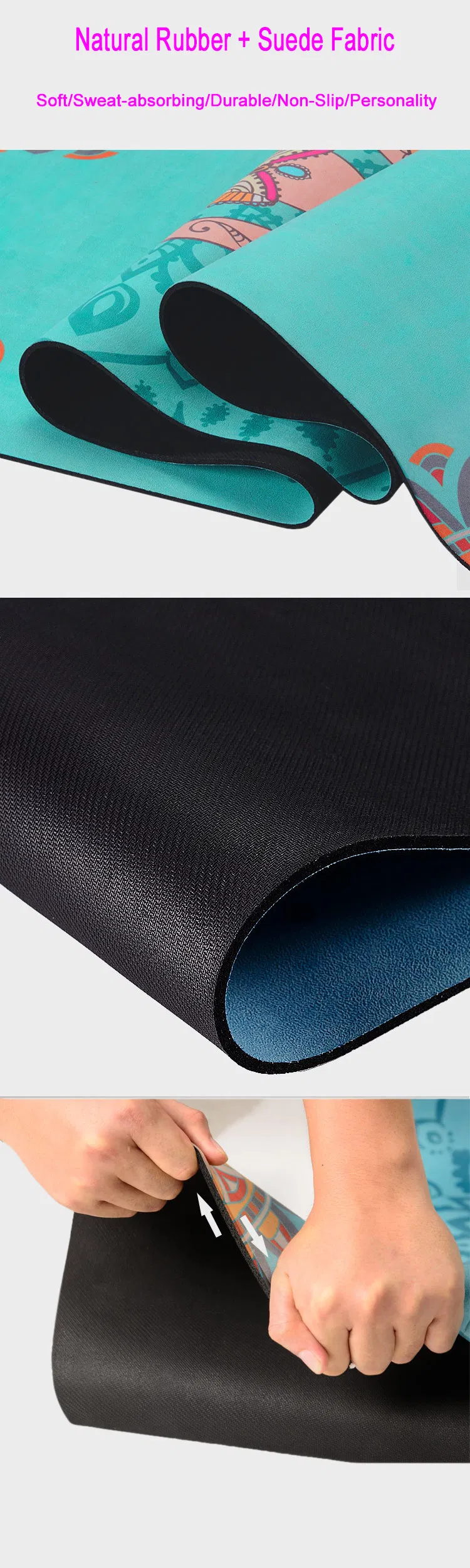 Custom Yoga Matt Printed Mat Yoga Pilates Exercise Mat Foldable Travel Suede Natural Rubber Eco Friendly Yoga Mat Non Slip Wholesale Fitness Gym Equipment