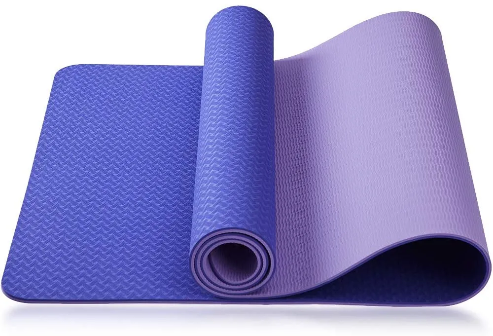 Durable 8mm Thickness Yoga Mat with Alignment Lines Free Carrying Strap Non Slip TPE Surface for Women Men for Pilates Fitness Home Exercise