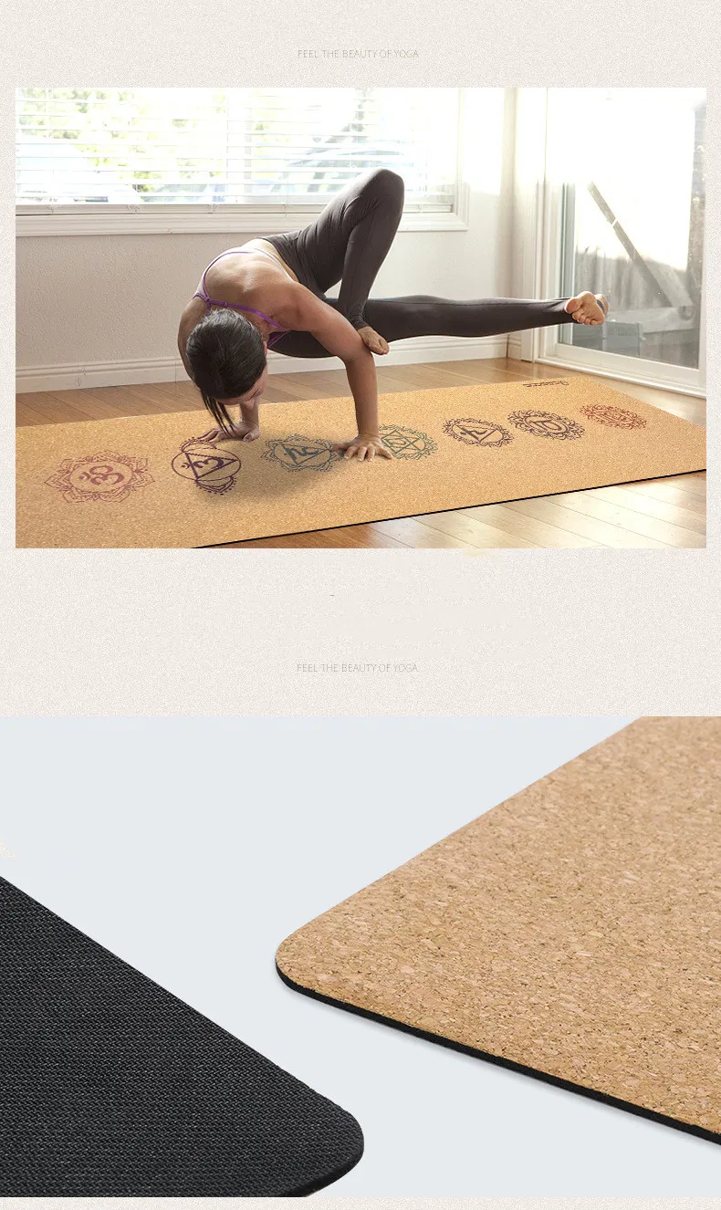 Eco Friendly Chakra Natural Rubber Cork Yoga Mat