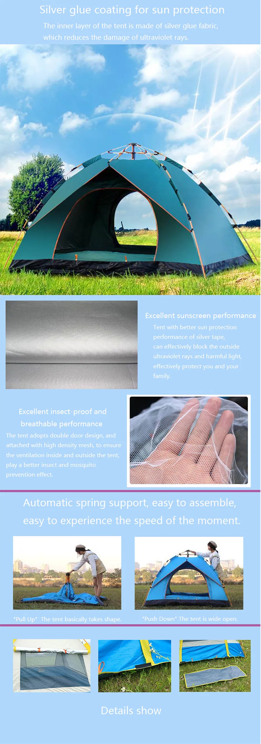 Factory Customized Tent OEM Luxury 2-4 Person Two Doors Waterproof Windproof Famliy Hiking Tent Outdoor Camping