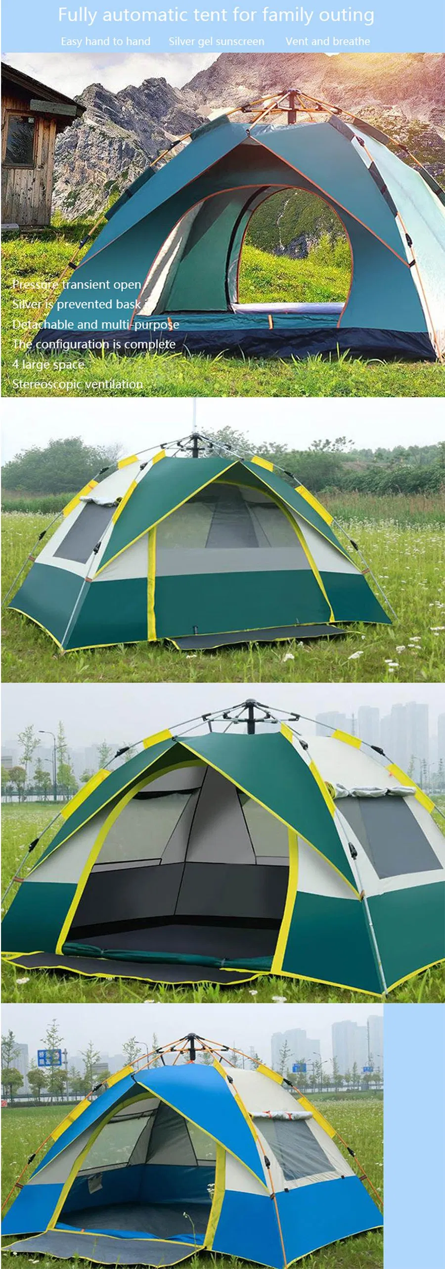 Factory Customized Tent OEM Luxury 2-4 Person Two Doors Waterproof Windproof Famliy Hiking Tent Outdoor Camping