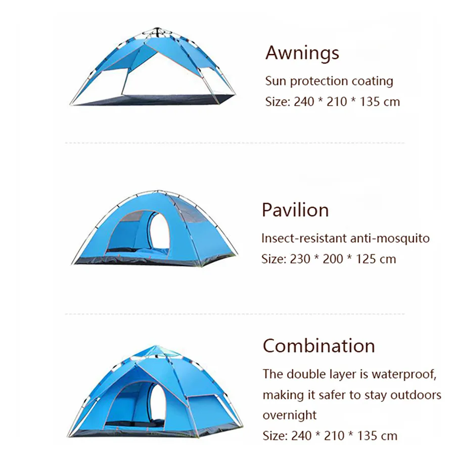 Factory Customized Tent OEM Luxury 2-4 Person Two Doors Waterproof Windproof Famliy Hiking Tent Outdoor Camping