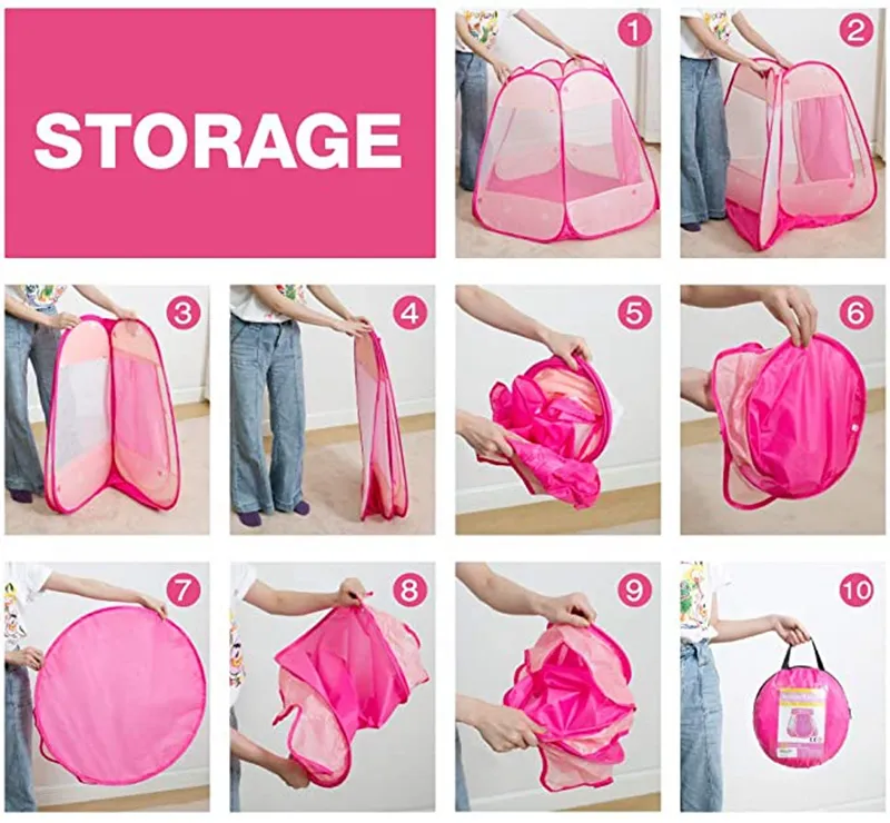 Foldable and Portable Princess Castle Pop up Play Tent House Ball Pit Pink Indoor & Outdoor Toddler Playhouse