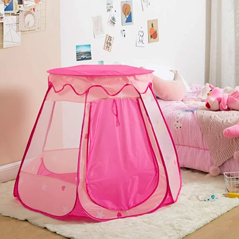 Foldable and Portable Princess Castle Pop up Play Tent House Ball Pit Pink Indoor & Outdoor Toddler Playhouse