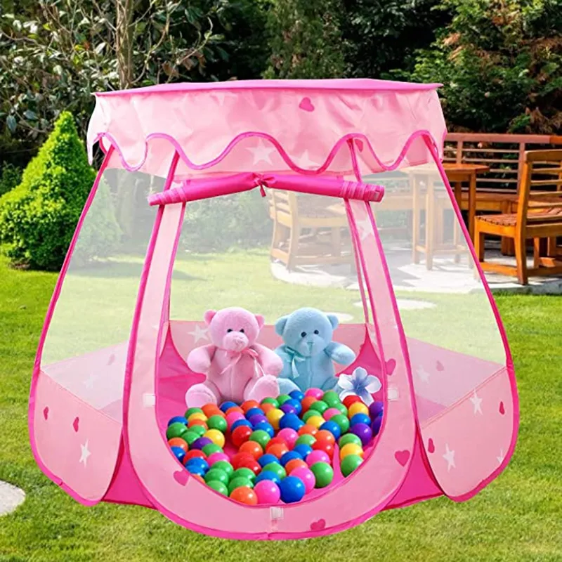 Foldable and Portable Princess Castle Pop up Play Tent House Ball Pit Pink Indoor & Outdoor Toddler Playhouse