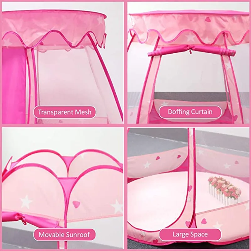 Foldable and Portable Princess Castle Pop up Play Tent House Ball Pit Pink Indoor & Outdoor Toddler Playhouse