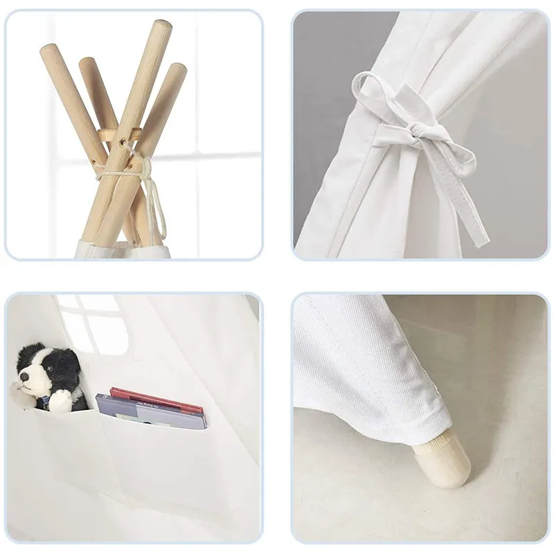 Full Color Printing Striped Indian Style Pup Kids Cotton Canvas Teepee Tent