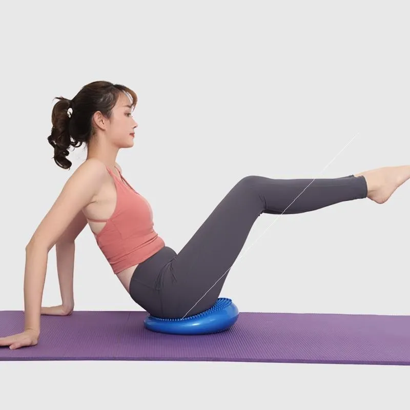 Inflatable Anti-Slip Workout Balance Cushion Fitness Wobble Cushion with Inflator