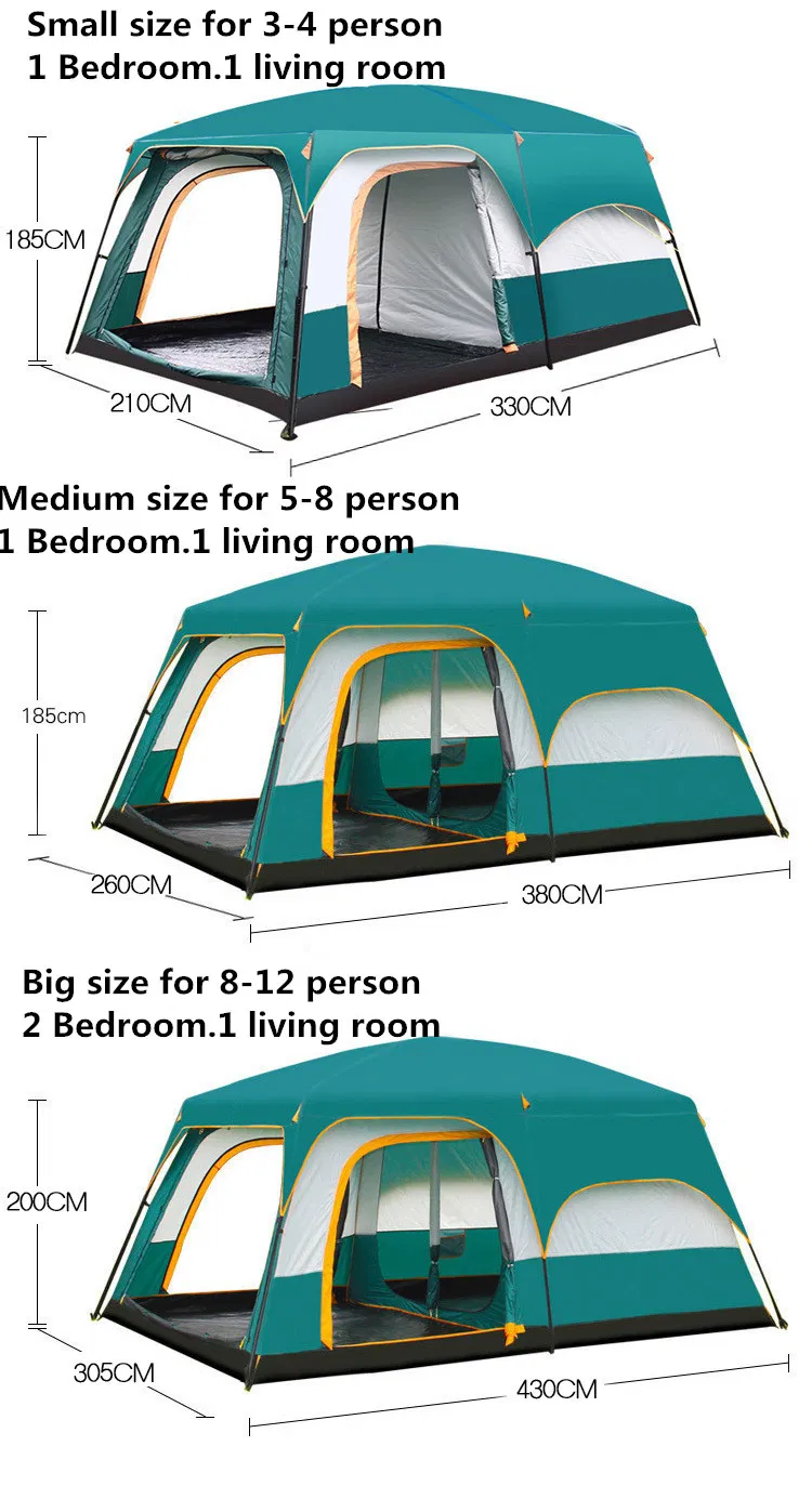 Large Luxury Beach Family Camping 8-12 Persons Portable Automatic Waterproof Big Outdoor Camp Tent