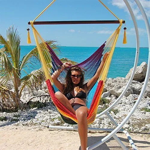 Multi Colored Rainbow Caribbean Lounge Hammock Chair 450 Pounds Capacity