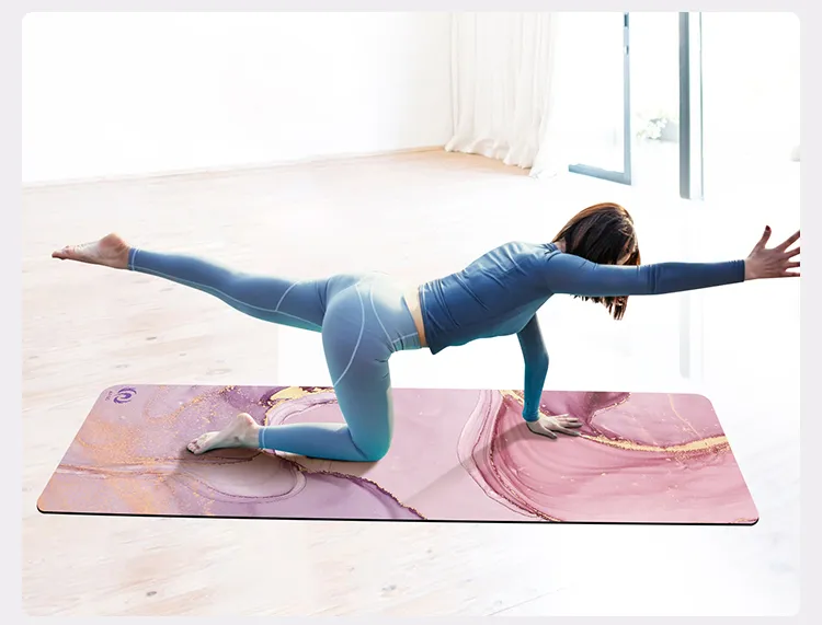 Natural Rubber Printed Suede Yoga Mat Non Slip Eco Friendly 72 X 24 Inch, Thick 1/8inch Fitness Exercise Mat for Pilates