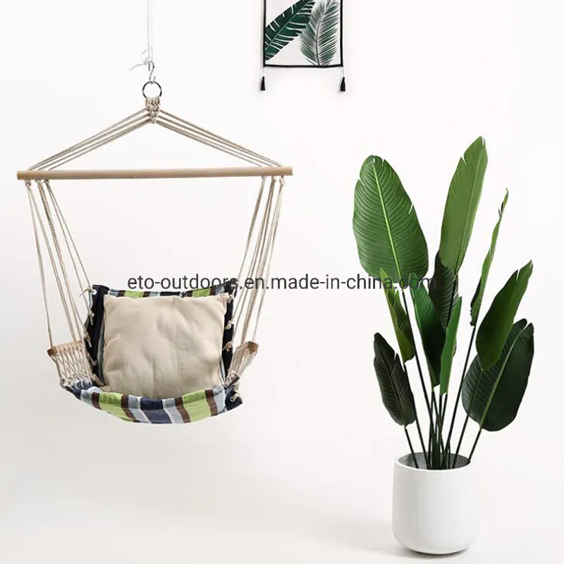 Outdoor Hanging Rope Chair Cotton Padded Swing with Armrest