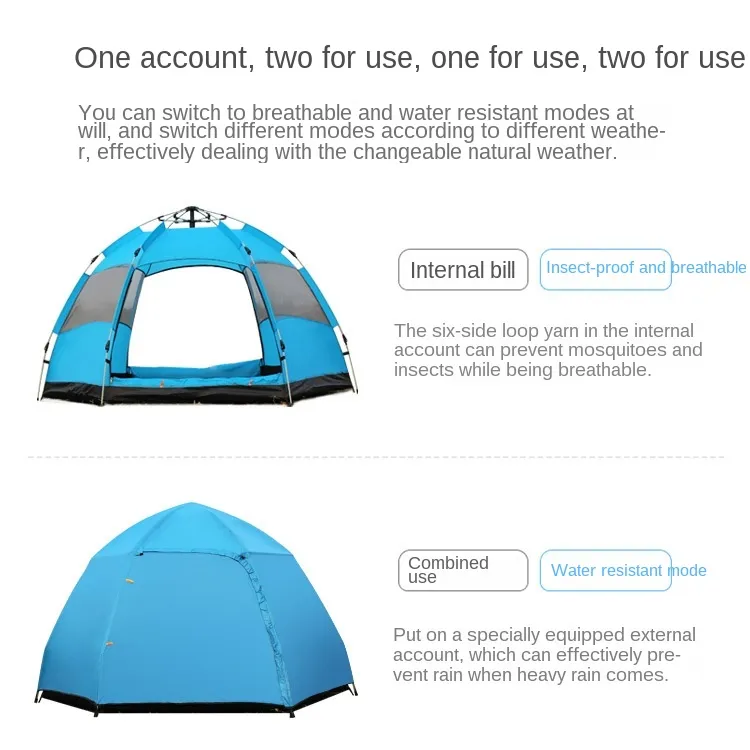 Outdoor Pop up Hexagonal 5-8 Persons Camping Tent