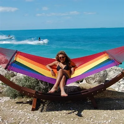 Patio Rainbow Caribbean Style Hammock Soft Spun Polyester Caribbean Rope Hammock