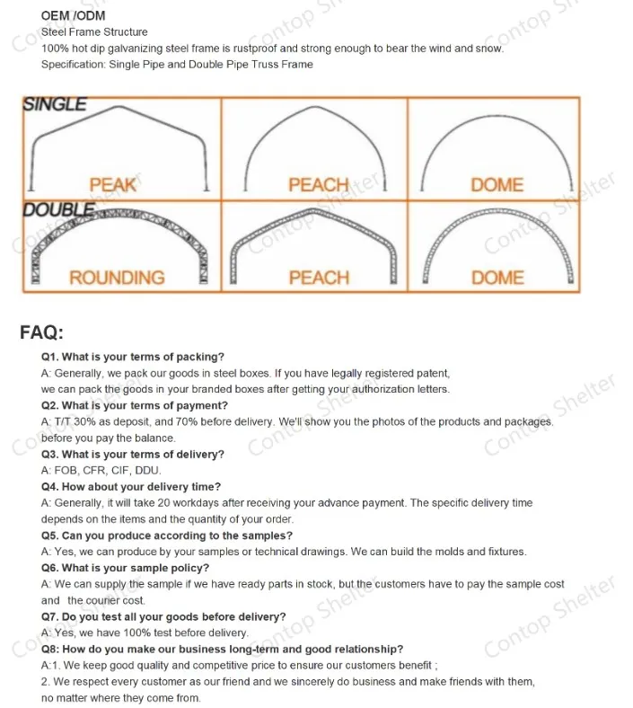PVC Container Shelter Tent Steel Frame Container Dome Canopy