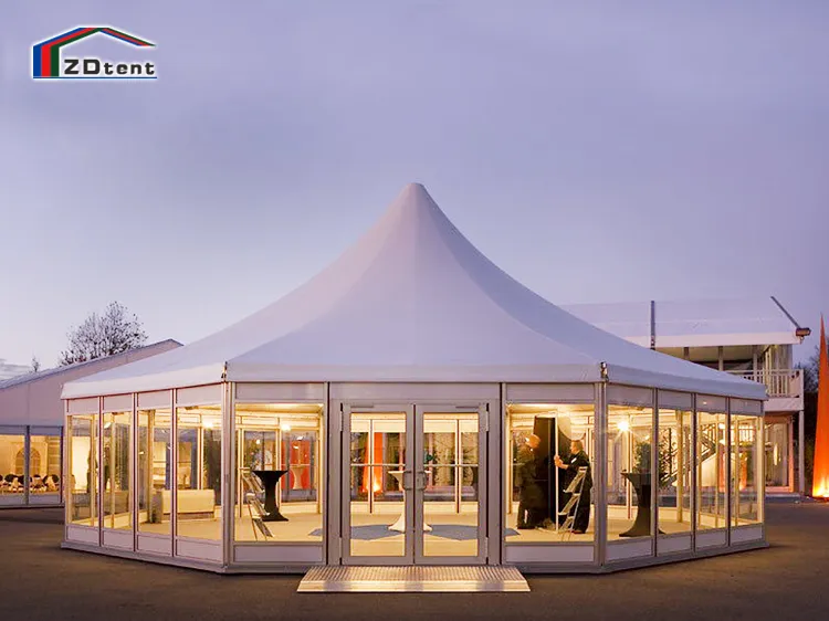 Teepee with Transparent Glass Wall PVC Roof Pagoda Party Tent