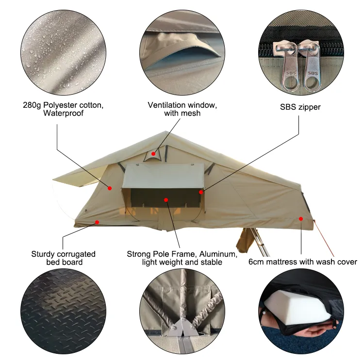 Waterproof Outdoor Car Camping 3-4 Person Foldable Green Soft Cover Roof Top Tent for Sale